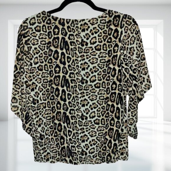 Ember Leopard Print Blouse S Draped Sleeve Elastic Hem Tunic Top Animal Print - Picture 3 of 11